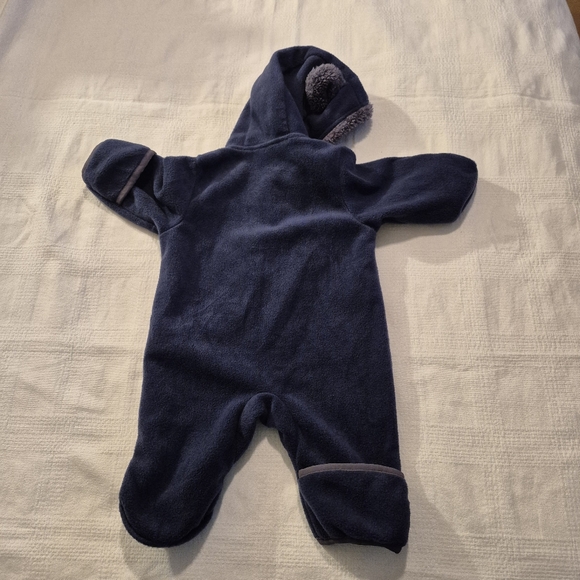 Columbia 0-3 months blue fleece zip up 1 piece bunting suit bear ears EUC - Picture 2 of 7